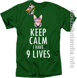 Keep Calm i Have 9 Lives Cat Disco - Koszulka męska zielona 