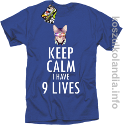 Keep Calm i Have 9 Lives Cat Disco - Koszulka męska niebieska 