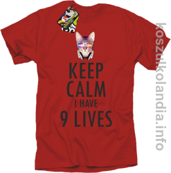 Keep Calm i Have 9 Lives Cat Disco - Koszulka męska czerwona 