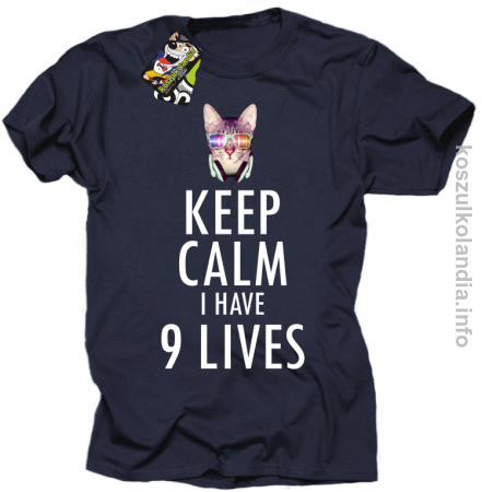 Keep Calm i Have 9 Lives Cat Disco - Koszulka męska 