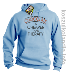 Chocolate is cheaper than therapy - bluza z kapturem - błękitny