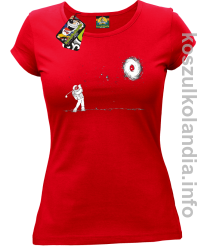 Astro Golfista na księżycu - koszulka damska czerwona 