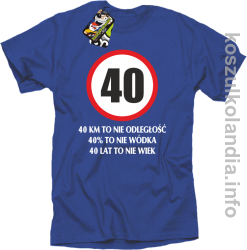 40 KM TO NIE ODLEGŁOŚĆ 40% to nie wódka 40 lat to nie wiek - koszulka męska - niebieska