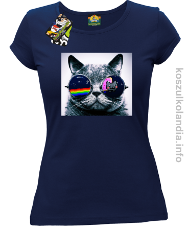 Kot w okularach tęczowo - kotowych - koszulka damska