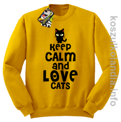 Keep Calm and Love Cats Black Filo - Bluza męska standard bez kaptura żółta 