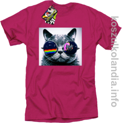 Kot w okularach tęczowo - kotowych - koszulka męska - fuksja