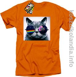 Kot w okularach tęczowo - kotowych - koszulka męska - pomarańczowa