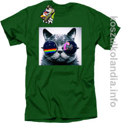 Kot w okularach tęczowo - kotowych - koszulka męska - zielona