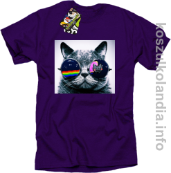 Kot w okularach tęczowo - kotowych - koszulka męska - fioletowa
