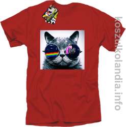 Kot w okularach tęczowo - kotowych - koszulka męska - czerwona