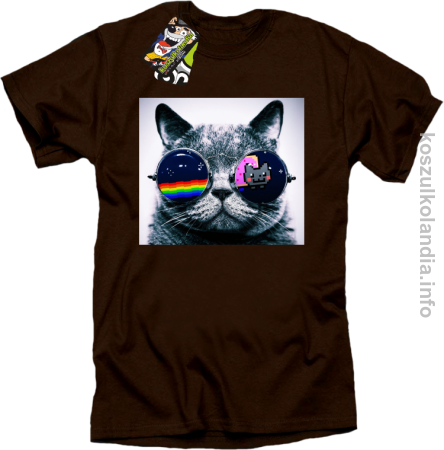 Kot w okularach tęczowo - kotowych - koszulka męska