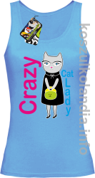 Crazy CAT Lady - Top damski błękit 