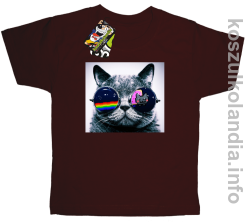 Kot w okularach tęczowo - kotowych - koszulki dziecięce - brązowa