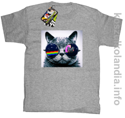 Kot w okularach tęczowo - kotowych - koszulki dziecięce - melanż