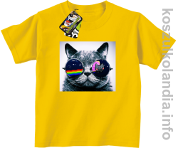 Kot w okularach tęczowo - kotowych - koszulki dziecięce - żółta