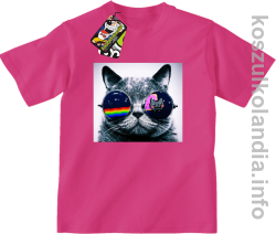 Kot w okularach tęczowo - kotowych - koszulki dziecięce - fuksja