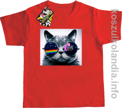 Kot w okularach tęczowo - kotowych - koszulki dziecięce - czerwona
