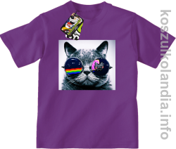 Kot w okularach tęczowo - kotowych - koszulki dziecięce - fioletowa