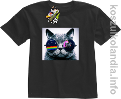 Kot w okularach tęczowo - kotowych - koszulki dziecięce - szara