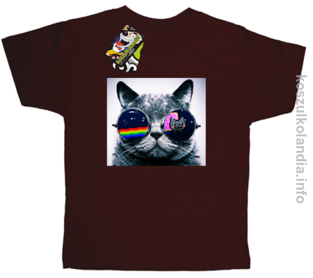 Kot w okularach tęczowo - kotowych - koszulki dziecięce