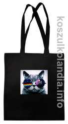 Kot w okularach tęczowo - kotowych - torba bawełniana - czarny