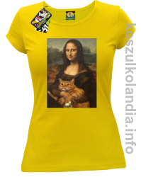 Mona Lisa z kotem - koszulka damska żółta