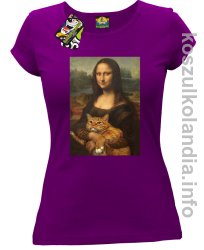 Mona Lisa z kotem - koszulka damska fioletowa 