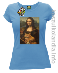 Mona Lisa z kotem - koszulka damska błękitna 