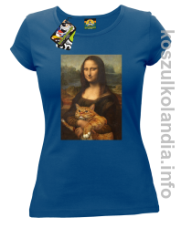 Mona Lisa z kotem - koszulka damska niebieska 