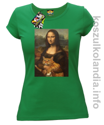 Mona Lisa z kotem - koszulka damska zielona 