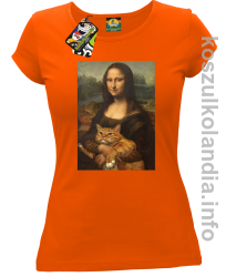 Mona Lisa z kotem - koszulka damska pomarańczowa 