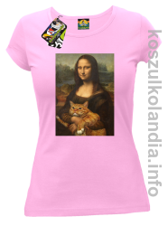 Mona Lisa z kotem - koszulka damska jasny róż 
