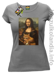 Mona Lisa z kotem - koszulka damska szara 
