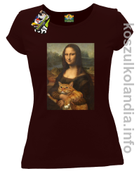 Mona Lisa z kotem - koszulka damska brązowa 
