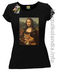 Mona Lisa z kotem - koszulka damska czarna 