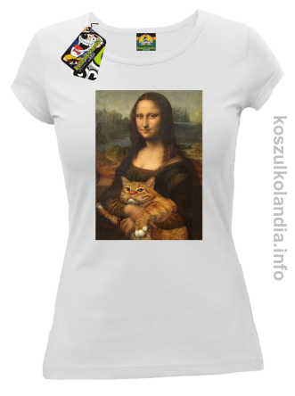 Mona Lisa z kotem - koszulka damska biała 
